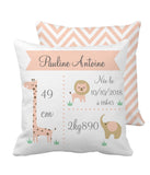 Housse de coussin statistiques de naissance "jungle" rose clair