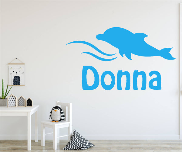 Stickers muraux personnalisés avec prénom dauphin